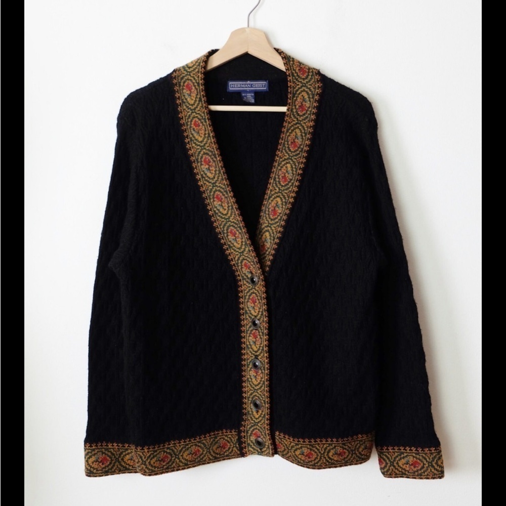 Herman Geist Vintage Cable Knit Wool Cardigan
